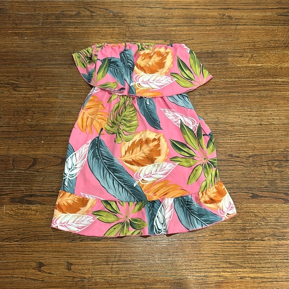 SHEIN Tropical Ruffle Strapless Dress
